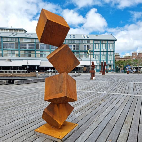 Esculturas de la Torre de Cubo del Jardín al Aire Libre Moderno Rusty Abstract Corten Acero Técnica de soldadura de metal