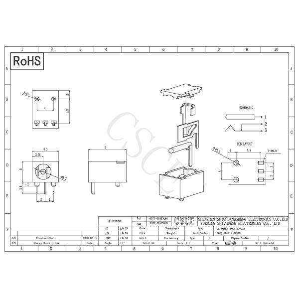 Special Type DC Power Jack Connector / DIP Outlet Socket Center Pin Diameter 1.2mm