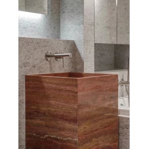 Lavabo de baño de travertino rojo natural | Tocador de piedra artística para interiores modernos