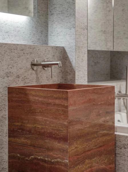 Natural Red Travertine Bathroom Washbasin | Artistic Stone Vanity for Modern Interiors