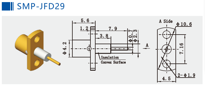 Brass Gold Plating SMP RF Connector Male Flange Mount Limited Detent 18GHz 50 Ohm