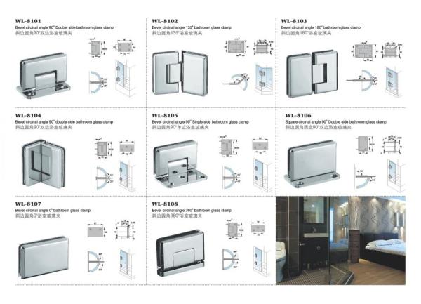 WL-8104 bevel circinate 90 degree double pack Solid Brass Glass Shower Door Hinge / Glass Bracket / Glass Clamp