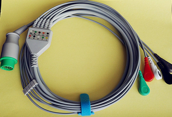 Snap Ends One Piece Kontron ECG Cable IEC Standard 3 Leadwires 12P