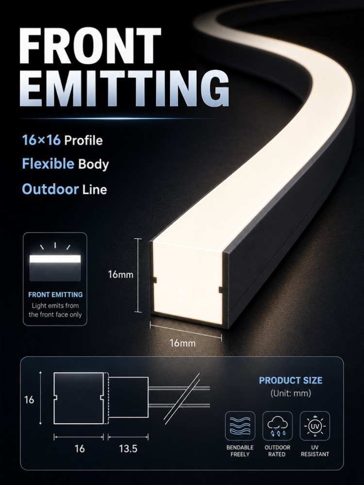 9.5W Waterproof Silicone LED Strip 16x16mm Front Emitting For Large Architectural Lighting