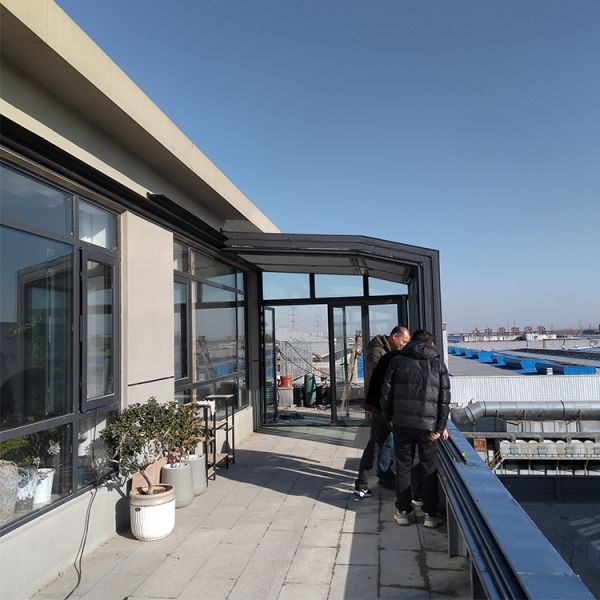 Contemporary Modern Aluminum Conservatory Slant Retractable Glass Sliding Walls for Park Polygon Apartment Tempered Glass