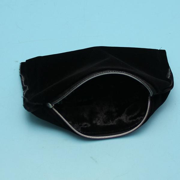 8oz bolso negro de la cremallera del terciopelo de la suavidad de la lona el 12x16.5cm para los cosméticos
