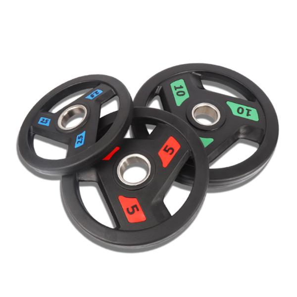 Oblique Three Hole Fitness Weight Plates Hand Grab Rubber Coated Barbell Weights