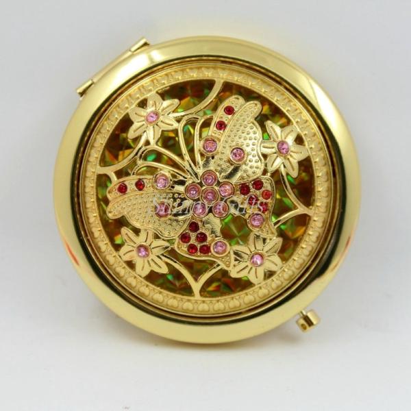 Shinny Gifts Gold Flower Design Portable Handbag Mirror Cosmetic Mirror