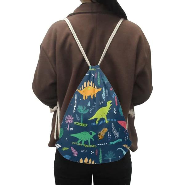 Cartoon Dinosaur Boys School Bag Lightweight Portable Dinosaur Gym Drawstring Bags for Travel Sports