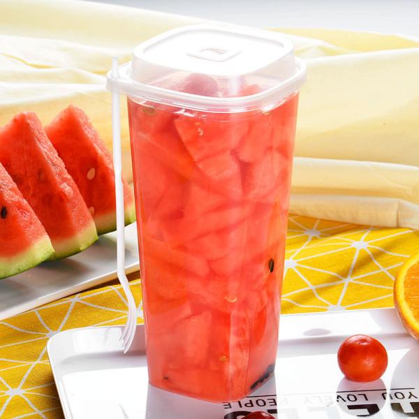 Frosted 32oz Disposable Bubble Tea Cups With Lids Square Hard Plastic Cups