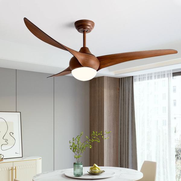 Ventilateur de plafond décoratif avec éclairage, 3 pales en bois massif, style vintage, télécommande, moteur DC de 52 pouces, alimentation électrique