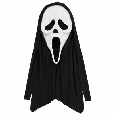PVC Ghost Style Mask with Black Hood, Adult Horror Costume Mask for Halloween Party Cosplay Masquerade Stage Performance Festival Outfit Photo Shoot and Themed Event Decoration