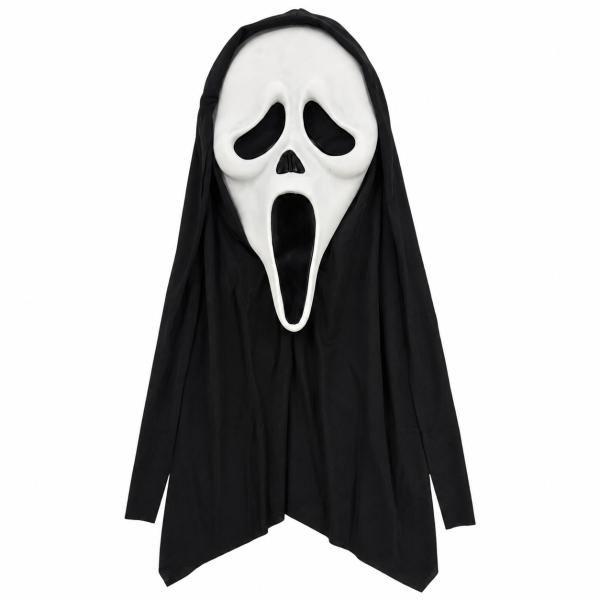 PVC Ghost Style Mask with Black Hood, Adult Horror Costume Mask for Halloween Party Cosplay Masquerade Stage Performance Festival Outfit Photo Shoot and Themed Event Decoration