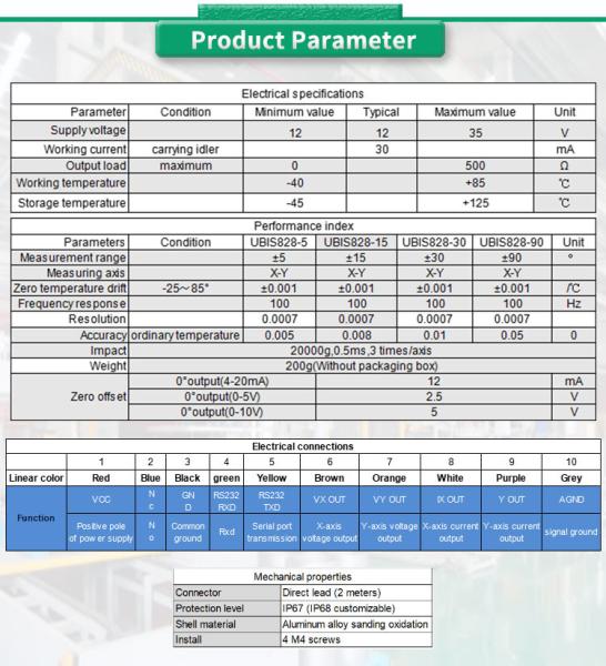 UBIS-828Y Inclinometer Sensor Dual Axis Measurement For Industrial Applications