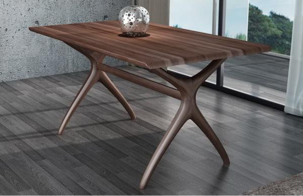 Nordic style Living room Furniture Walnut Wooden Circular Dining table in Special design Legs and Stainless steel plate
