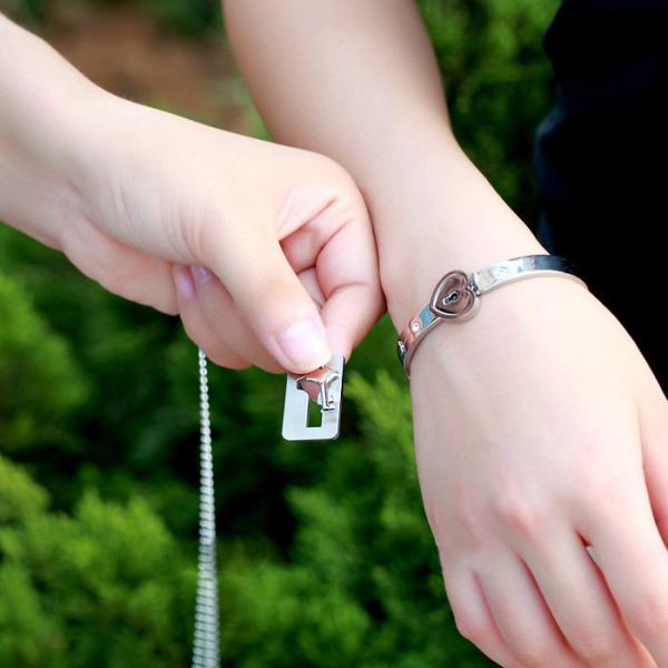Hot Fashion Couples Eternal Love Loyalty Promise Key Lock Bangle+ Necklace Set