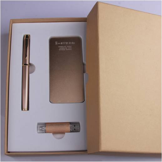 High Quality Metal Roller Pen USD Flash Disk Pen With Stationery Gift Power Bank Set
