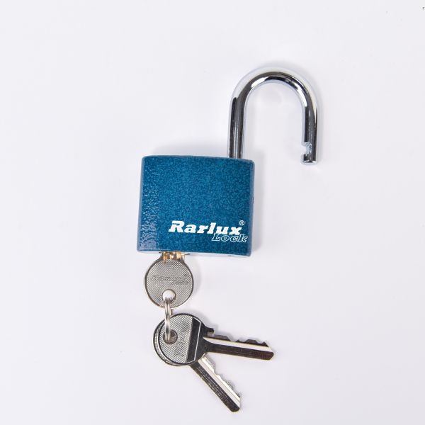 Rarlux High Security Durable Decentered Solid Blue Color Plastic Painted Hardened Steel Iron Padlock Solid Brass Cylinder Key