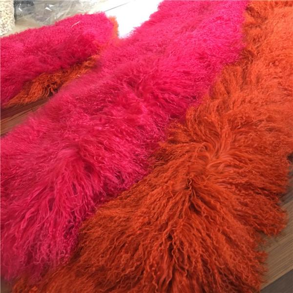 Mongolian lambswool blanket Long curly hair Tibetan Lamb fur skin Pelt rug plate