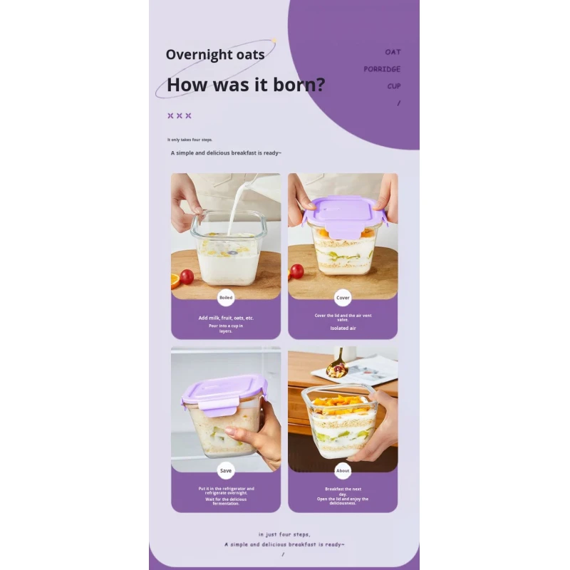 Large Capacity 850ml Microwave Refrigerator Safe Square Glass Food Container with Sealed Lid