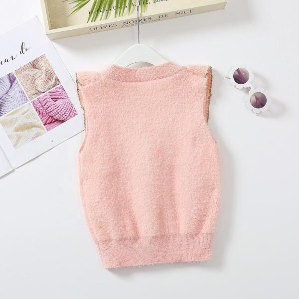 Knitting  Ruffles Patterns Children Sleeveless Sweater Wholesale Baby Girls Feather Yarn Sweater Vest