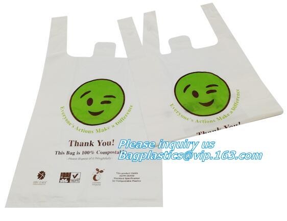 CUSTOMIZED COMPOSTABLE VEST CARRIER BAG, Foldable compostable plastic vest carrier bag, T-shirt Shopping Bags Plastic Ve