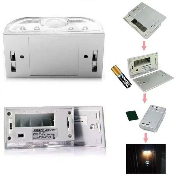 AA Battery Wall Sensor Infrared PIR Night Light Auto 4LED For Key Hole