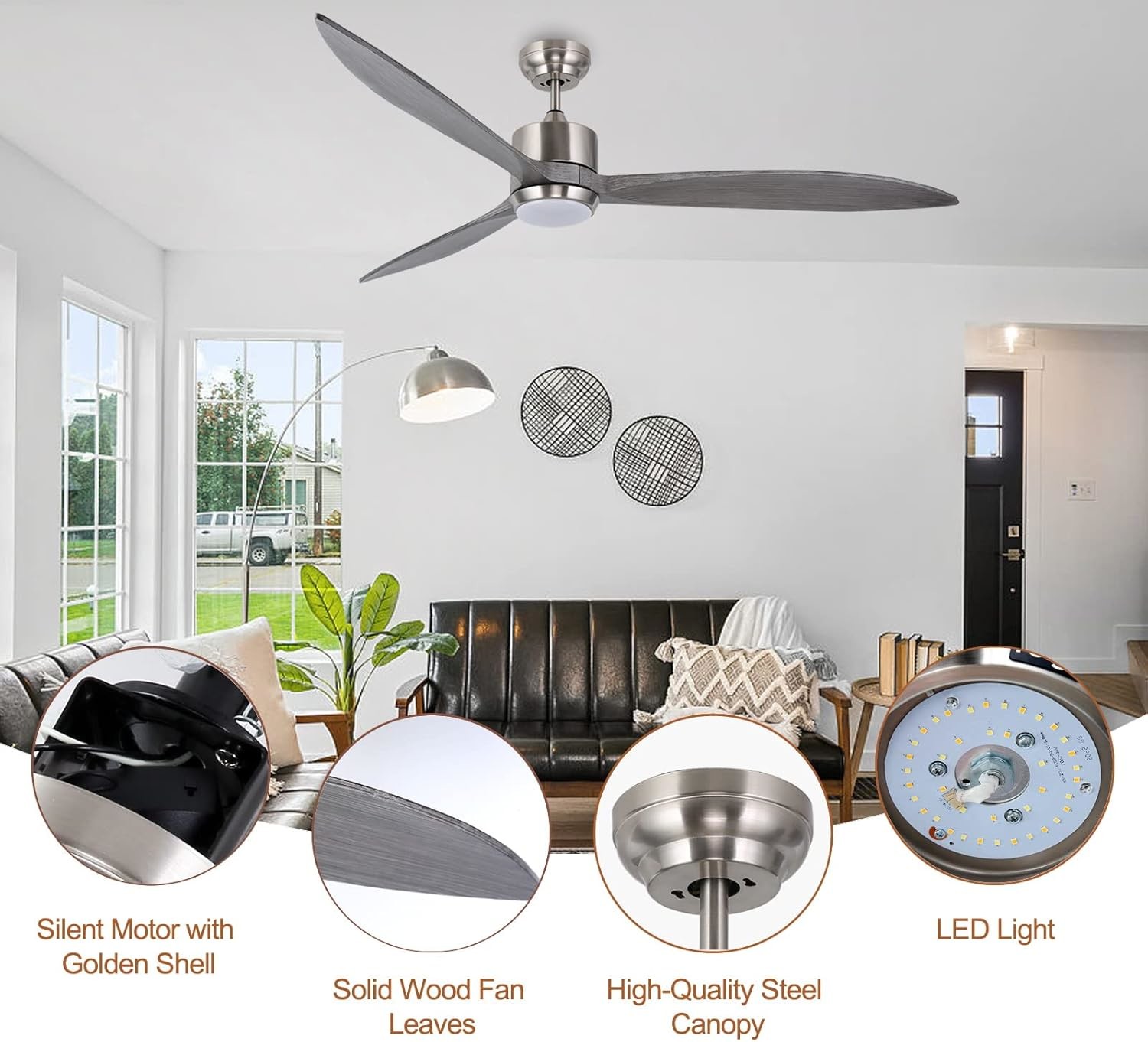 Quiet DC Motor Ceiling Fan with Smart APP Control 3-Color Dimmable LED Light and 6 Speed Choice
