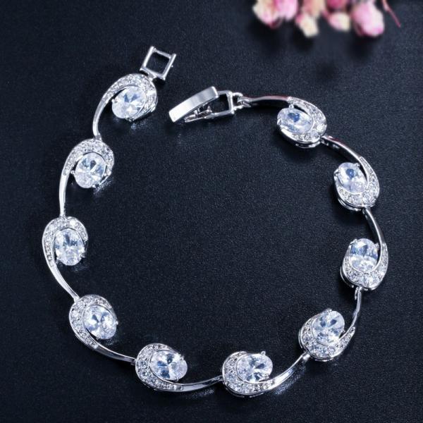 Lovely Women Four Round Bracelet Red CZ Stone Bracelet Setting Crystal Fashion Tennis Bracelet for Wedding Gift