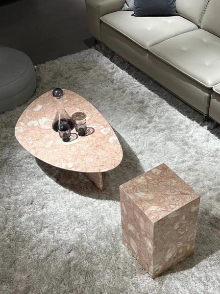 Mesa de mármol natural PinkShell hecha a mano para aplicaciones versátiles