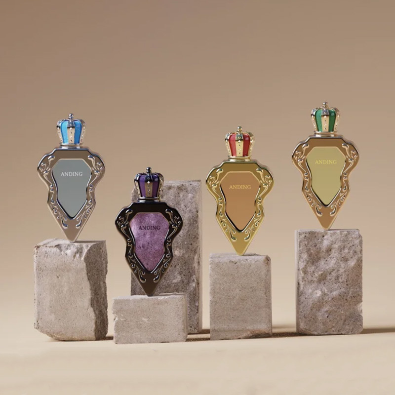 100ml Glass Perfume Bottles Unique Crown Cap Shield Shape Spray Crimp Neck Empty