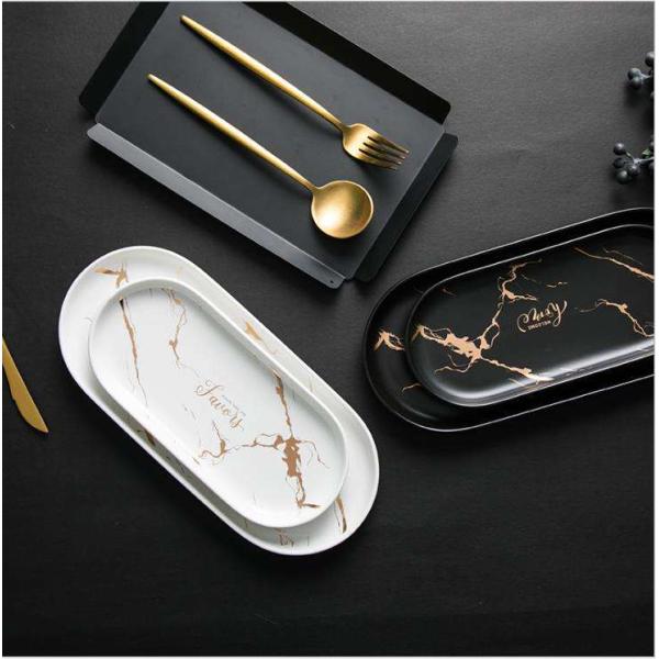Black Marble Lead Free Ceramic Serving Tray Round Oval Non Toxic