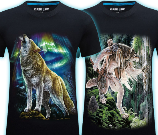 Summer Men's 3D Personality T-shirt Short Sleeve Stereo Wolf Head Pattern Big Size Gain/ Garment