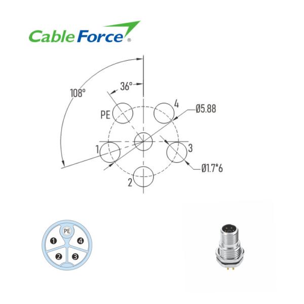 Крепление лицевой стороны соединителя панели M12 t силы 16DC мужское с контактами PG9 PCB