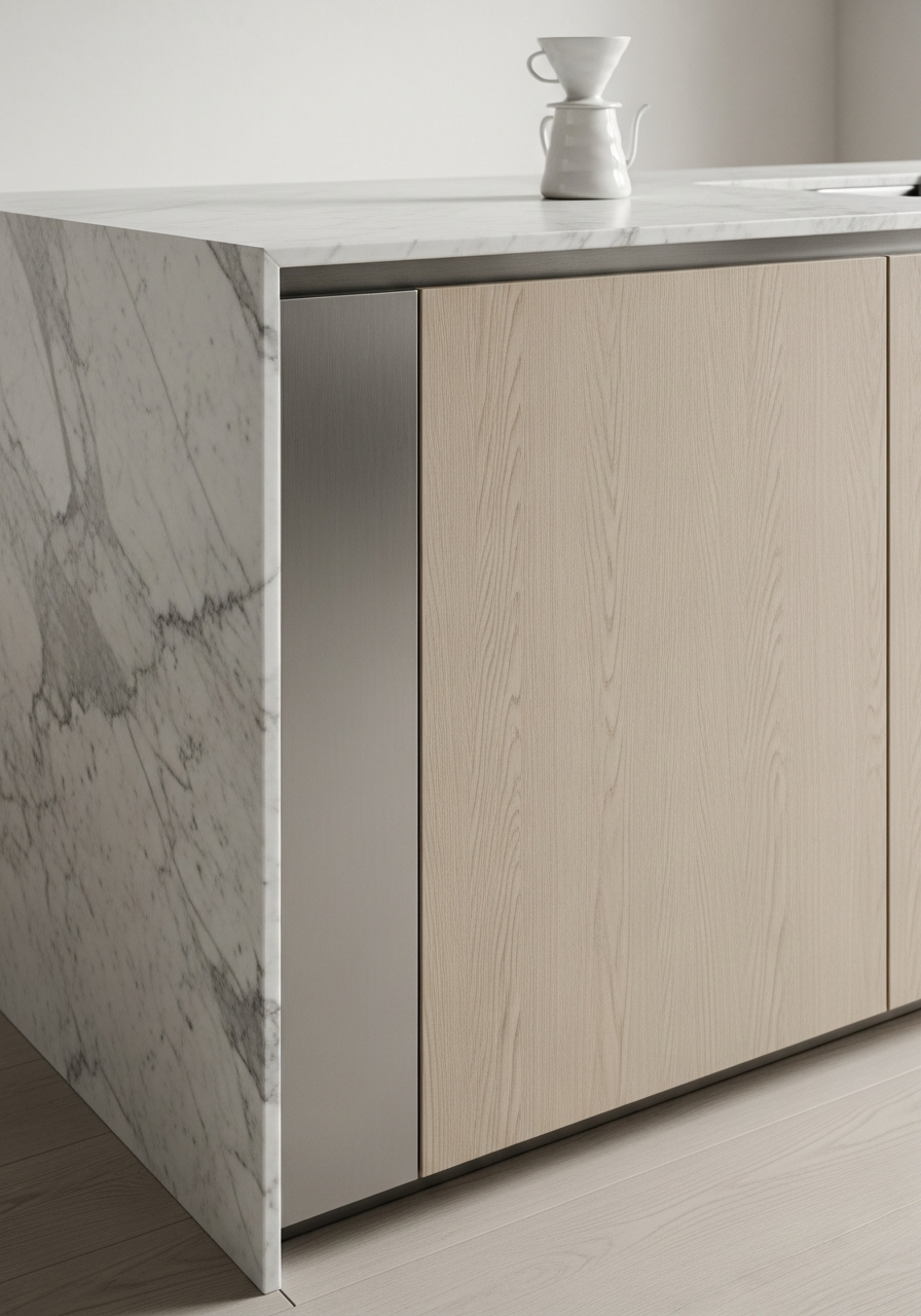 Pale Oak Veneer Kitchen Cabinets in 304 Stainless Steel