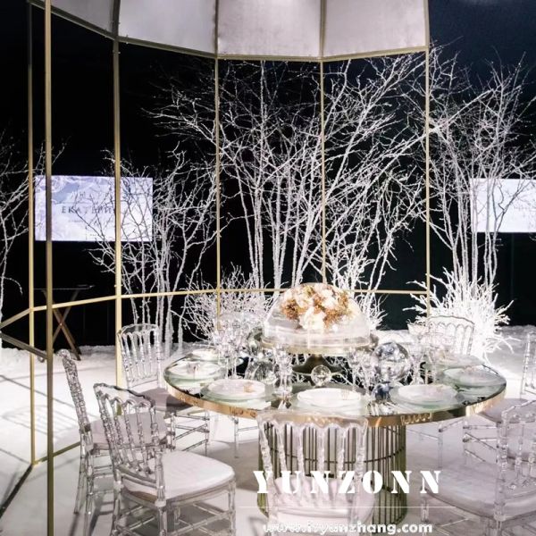 Gold Stainless Steel Dining Round Tables Event Rental Design Table and Chairs