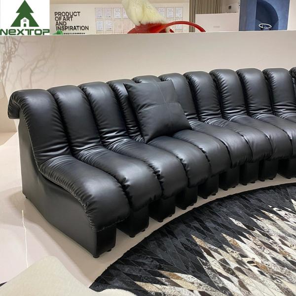 Luxury Black Leather Curved Piano Sofa Large Lobby Set For Hotel Villa