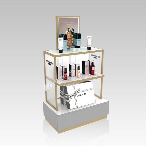 Cosmetic Store Fixtures Premium Promotion Stand with Lightbox  for Skincare Shop Display and Makeup Store Design