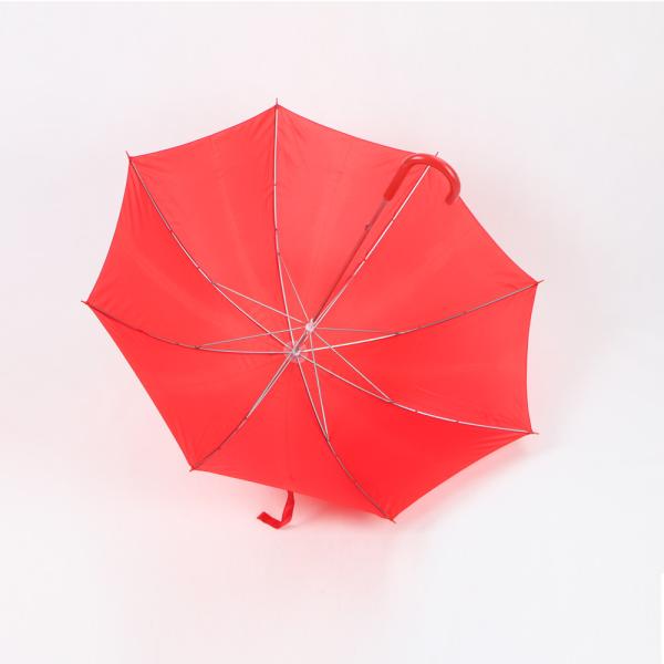 Red Light Selfie Stick Umbrella , Ladies Wooden Hook Handle Umbrella Durable