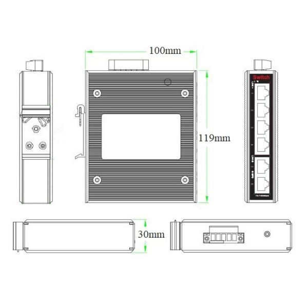6 Port 10/100M Industrial Ethernet Switch Unmanaged Plug And Play Operation