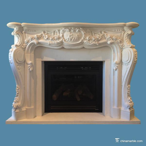 Decorative Carved Marble Fireplace Surround ，Home Marble Fireplace Mantel