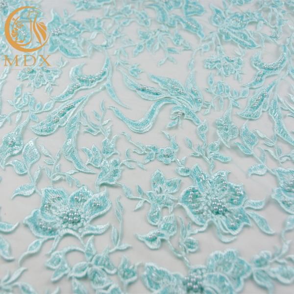 Hand Embroidery Beaded Lace Fabric Fantastic Shine Finishing 135cm Width