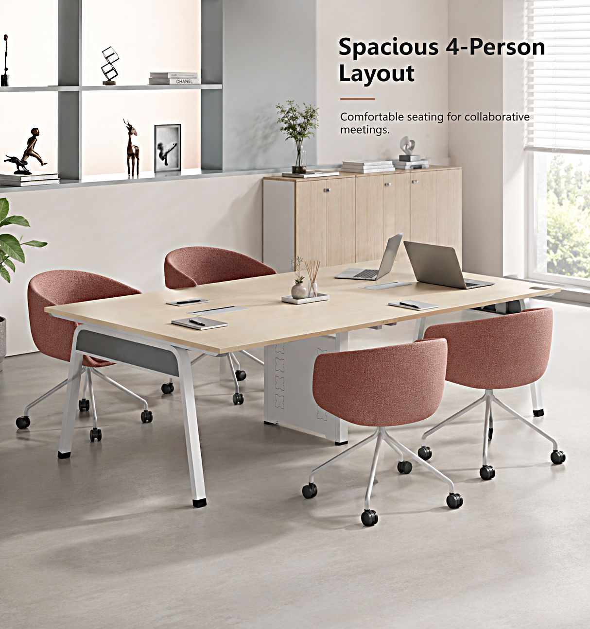 Modern 4 Person Conference Table with Cable Management for Small Office Meeting Rooms