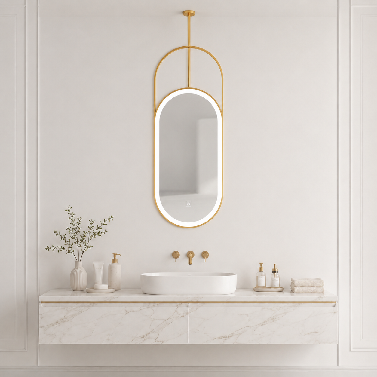 Kingstin Ceiling Mount LED Smart Mirror, Oval Touch Dimming Defog Ceiling Mounted Vanity Mirror Custom Size