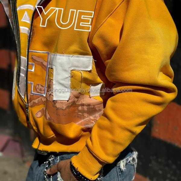 Camiseta con sudadera de desafío con cierre de cerradura con chaqueta de lavado con ácido hombre vintage con doble capa de ropa callejera con sudadera