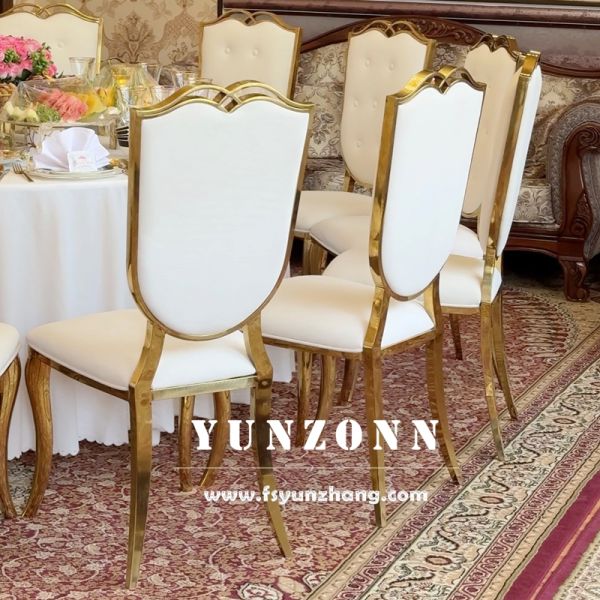 New Cat Head Stainless Steel Frame Hotel Wedding Chairs Furniture Supplies White Leather Event Chair Gold Events Party Banquet