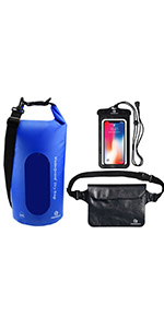 Waterproof Dry Bags Set, Dry Bag with 2 Zip Lock Seals & Detachable Shoulder Strap, Waist Pouch & Phone Case