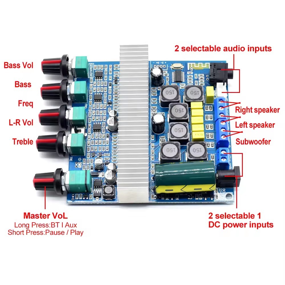 50W*2 100W TPA3116D2 BT 5.0 HIFI Digital Power Subwoofer Amplifier Board для аудио