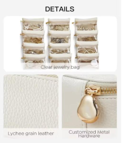 Convenient PU Leather Travel Jewelry Case With Velvet Pouch For Rings Necklaces Storage
