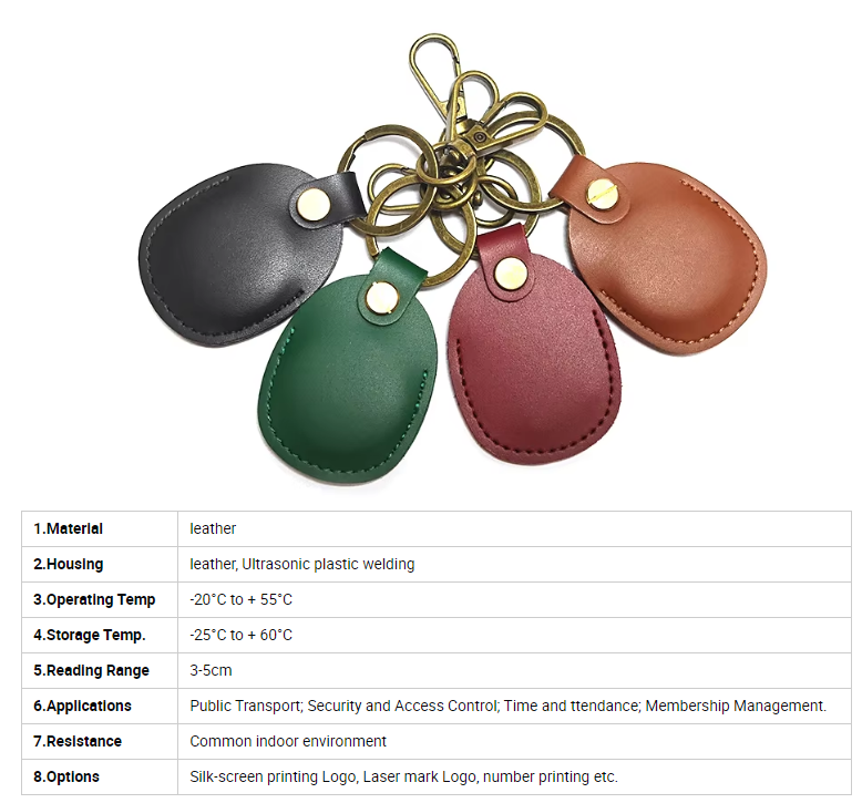Upscale Keyfob Embossed Customized Keychain Durable Waterproof 13.56MHz NFC Key Tag Leather Keyfob Wearable NFC RFID Keyfob